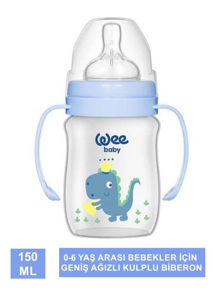Wee Baby Klasik + Geniş Ağızlı Kulplu PP Biberon 0-6 Ay 150 ml - 137 -Mavi