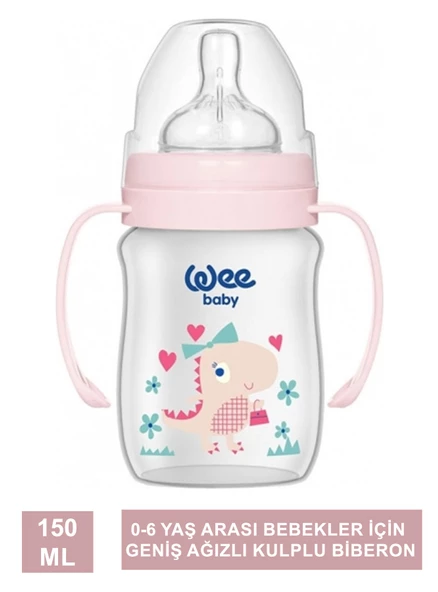 Wee Baby Klasik + Geniş Ağızlı Kulplu PP Biberon 0-6 Ay 150 ml - 137 -Pembe