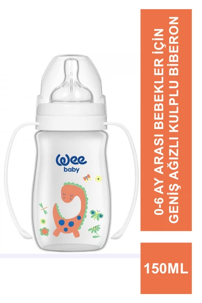 Wee Baby Klasik + Geniş Ağızlı Kulplu PP Biberon 0-6 Ay 150 ml - 137 -Beyaz