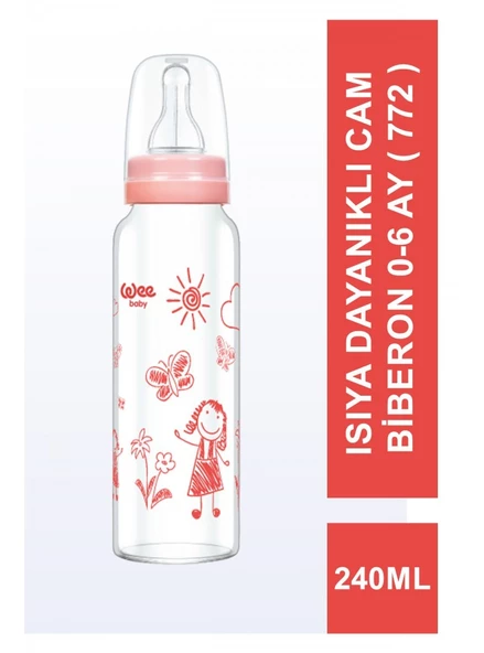 Wee Baby  Isıya Dayanıklı Cam Biberon 0-6 Ay 180 ml - 771 -Pembe ürün görseli 1