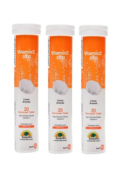 Sunlife Vitamin C 1000mg Efervesan 20 Tablet * 3 Adet