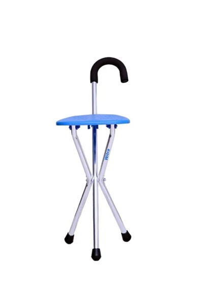 EMEK SAĞLIK İTHAL GENİŞ MAVİ Ithal Oturaklı Baston- Sandalyeli Baston OTURAKLI BASTON - Resim 3