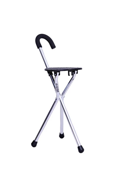 EMEK SAĞLIK KORKMAZ MEDİKAL İTHAL SİYAH Oturaklı Alüminyum Medikal Yaşlı Baston Hasta Denge Bastonu - Resim 2