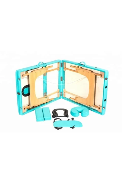 FİZYOMALZEME MAXİ Katlanabilir Ahşap Masaj Masası,Çanta Tipi Masaj ve Tedavi Yatağı Mavi - 4