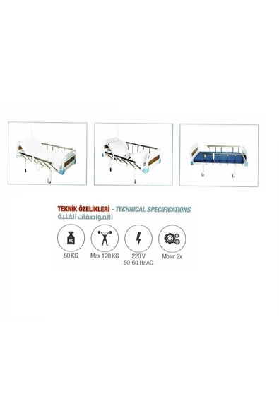 MEDİSMİLE Hasta Karyolası 2 Motorlutabanca Korkuluklu - Resim 3