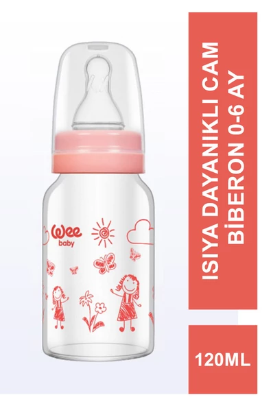 Wee Baby  Isıya Dayanıklı Cam Biberon 0-6 Ay 120 ml - 770 -Pembe