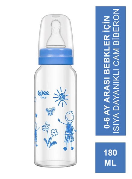 Wee Baby  Isıya Dayanıklı Cam Biberon 0-6 Ay 180 ml - 771 -Mavi