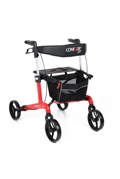 MEDİKALBİRLİK Comfort Plus Spırıt X4 Carbon Fiber Rolatör Yürüteç Kırmızı ürün görseli 1