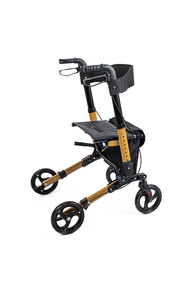 MEDİKALBİRLİK MD-9102 Altın Renk Lüx Alüminyum Rolatör Tekerlekli Yürüteç - Resim 3