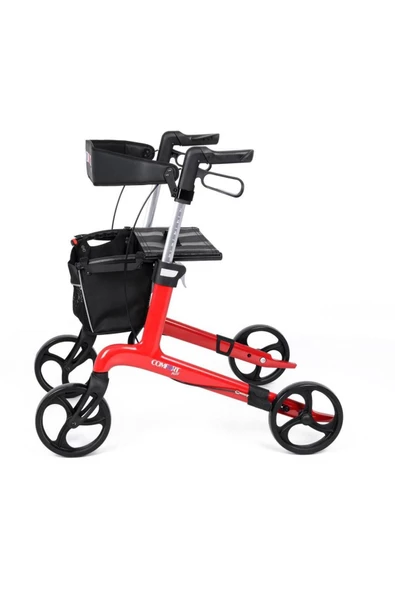 MEDİKALBİRLİK Comfort Plus Spırıt X4 Carbon Fiber Rolatör Yürüteç Kırmızı - Resim 2