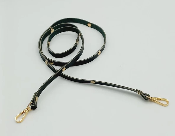 Çanta Aksesuar Gerçek Deri Troklu Spagetti Model Siyah Light Gold Metal Çanta Sapı
