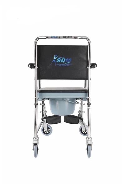 SDM MEDİKAL Katlanır Deri Kapaklı Tekerlekli Tuvalet - Resim 3