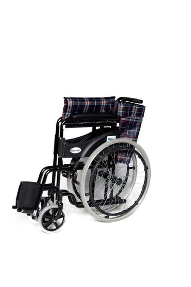 WİTRA E100 Standart Manuel Tekerlekli Sandalye Ekose Kumaş- Hasta Transfer Sandalyesi - Resim 4