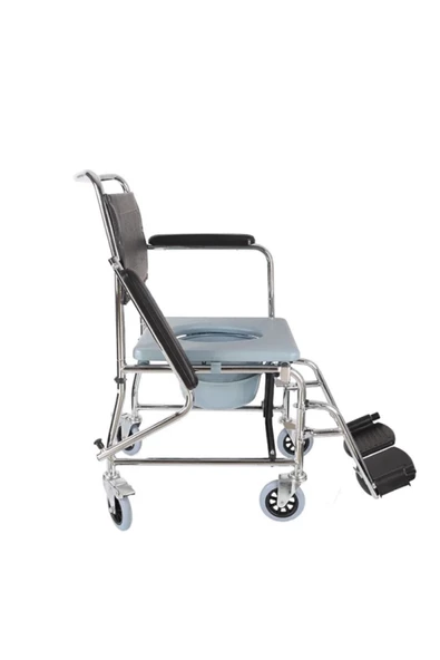 SDM MEDİKAL Katlanır Deri Kapaklı Tekerlekli Tuvalet - Resim 4