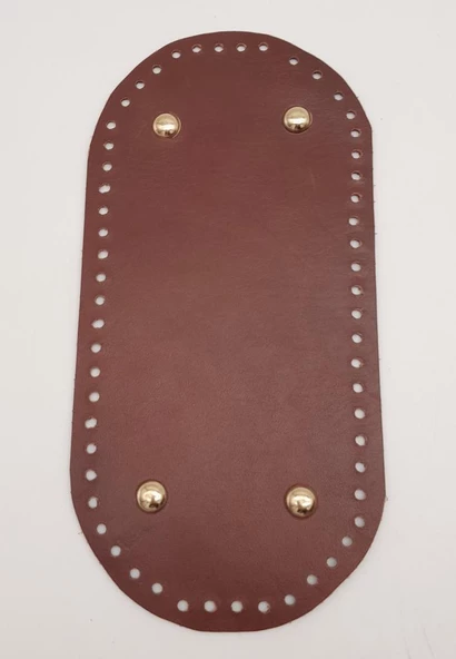 Çanta Aksesuar Gerçek Deri Kızıl Kahve 25X12 cm Oval Light Gold Metalli Çanta Tabanı