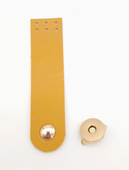 Çanta Aksesuar Hardal Renk Tek Kat Suni Deri Kapak 10.5x2.5 cm Light Gold Metal - 1