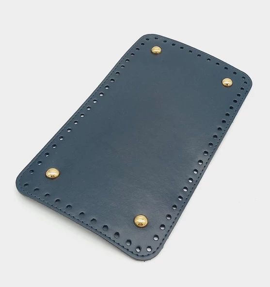 Çanta Aksesuar Suni Deri Lacivert Renk 25X14 cm Dikdörtgen Çanta Tabanı (Light Gold Aparatlı)