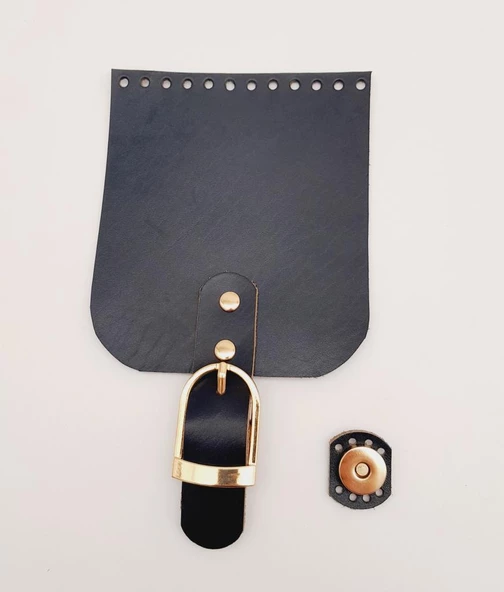 Çanta Aksesuar Gerçek Deri 21x12 cm Lacivert Renk Çanta Kapağı Light Gold Metalli