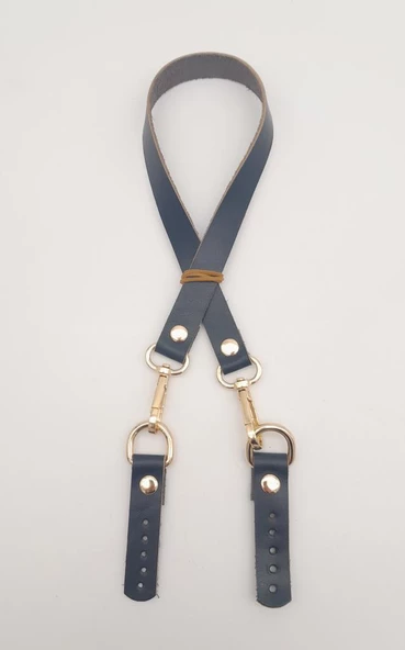 Çanta Aksesuar Lacivert Renk 60x1.5 cm Gerçek Deri Çanta Sapı Light Gold Metalli
