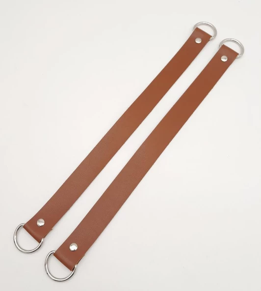 Çanta Aksesuar Suni Deri 38x2.5 cm Taba Renk Çift Çanta Sapı Gümüş Metalli - 2