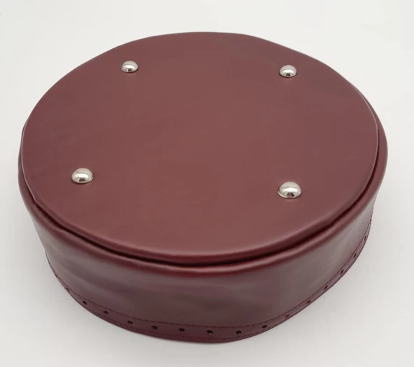Çanta Aksesuar Bordo Suni Deri 22 cm Yuvarlak Yüksek Çanta Tabanı Gümüş Metalli - 3