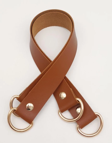 Çanta Aksesuar Suni Deri 38x2.5 cm Taba Renk Çift Çanta Sapı Light Gold Metalli - 1
