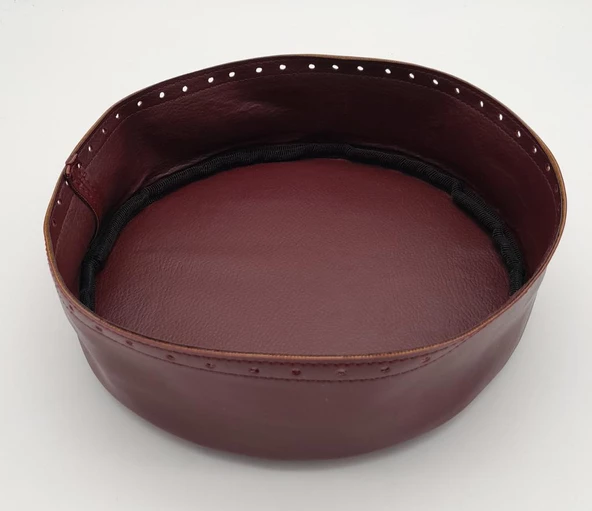Çanta Aksesuar Bordo Suni Deri 22 cm Yuvarlak Yüksek Çanta Tabanı Gümüş Metalli