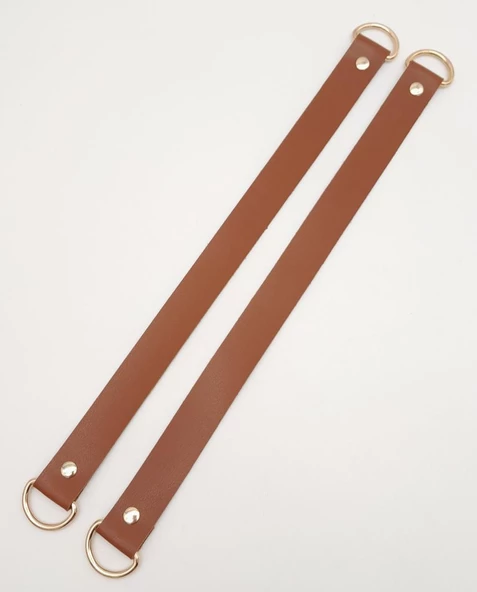 Çanta Aksesuar Suni Deri 38x2.5 cm Taba Renk Çift Çanta Sapı Light Gold Metalli - 2