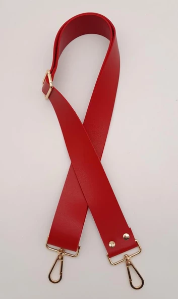 Çanta Aksesuar Suni Deri Kırmızı 120X4 Cm Çanta Sapı Kalsap Light Gold Metalli - 1