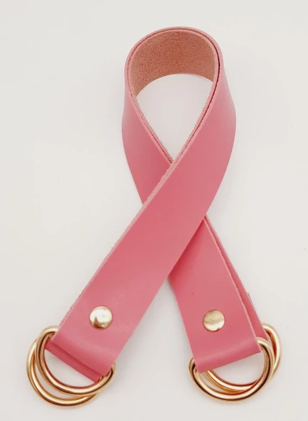 Çanta Aksesuar Suni Deri 38x2.5 cm Fuşya Renk Çift Çanta Sapı Light Gold Metalli