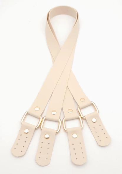 Çanta Aksesuar Karedört Model Suni Deri Krem Renk Çanta Sapı Light Gold Metal - 2