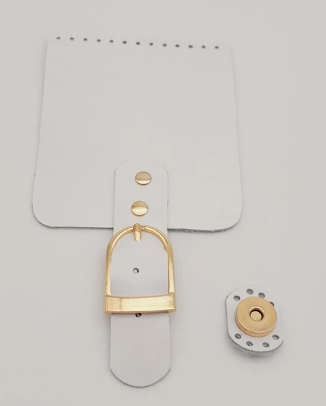 Çanta Aksesuar Gerçek Deri 21x11 cm Beyaz Renk Çanta Kapağı Light Gold Metalli