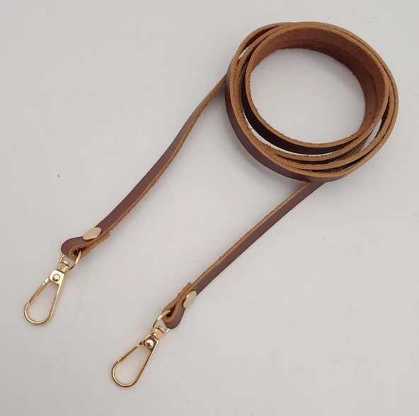 Çanta Aksesuar Gerçek Deri Spagetti Model Kızıl Kahve Light Gold Metal Çanta Sapı - 4