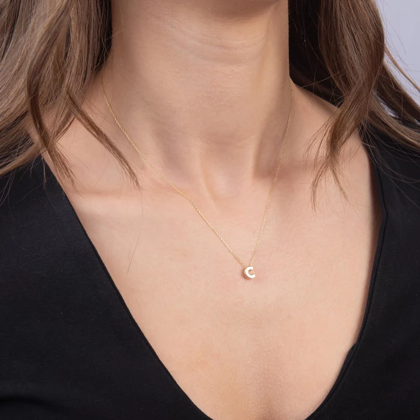 14 Ayar Altın C Harfi Kolye 1,45 gr - Resim 3