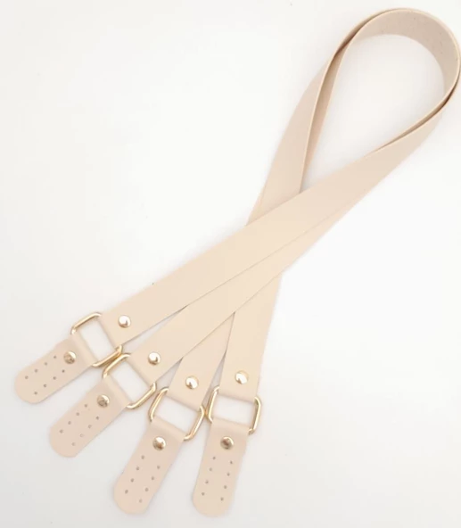 Çanta Aksesuar Karedört Model Suni Deri Krem Renk Çanta Sapı Light Gold Metal - 3
