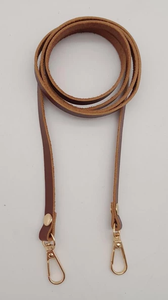 Çanta Aksesuar Gerçek Deri Spagetti Model Kızıl Kahve Light Gold Metal Çanta Sapı - 1