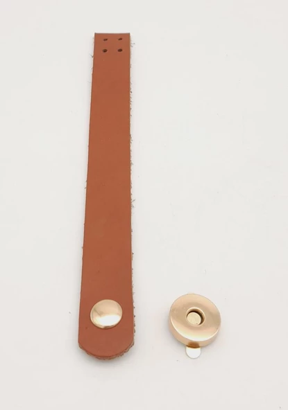 Çanta Aksesuar 18x2 cm Taba Gerçek Deri Düz Çanta Kapağı Light Gold Metalli - 2