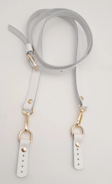 Çanta Aksesuar 130x1.5 cm Beyaz Gerçek Deri Light Gold Tokalı Çanta Sapı