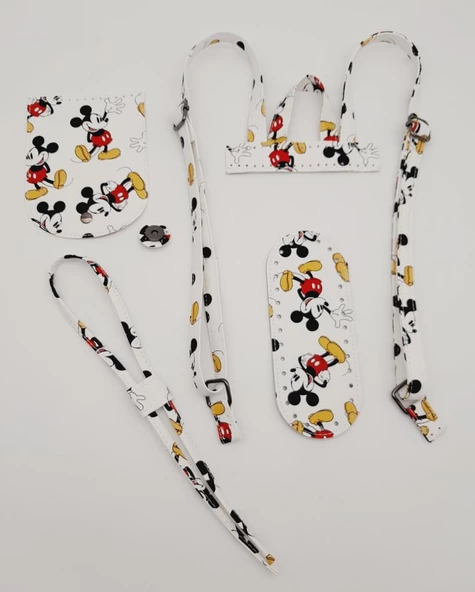Çanta Aksesuar Miki Mouse Desenli Sırt Çanta Seti Füme Metalli