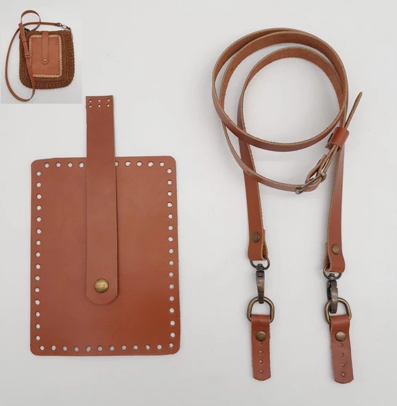 Çanta Aksesuar Taba Gerçek Deri 130x1.5 cm Ayarlı Saplı Mini Bag Çanta Seti Antik Metalli