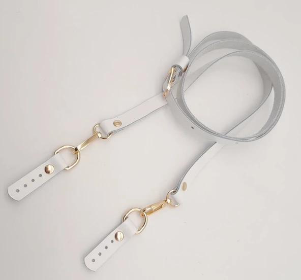 Çanta Aksesuar 130x1.5 cm Beyaz Gerçek Deri Light Gold Tokalı Çanta Sapı - 3