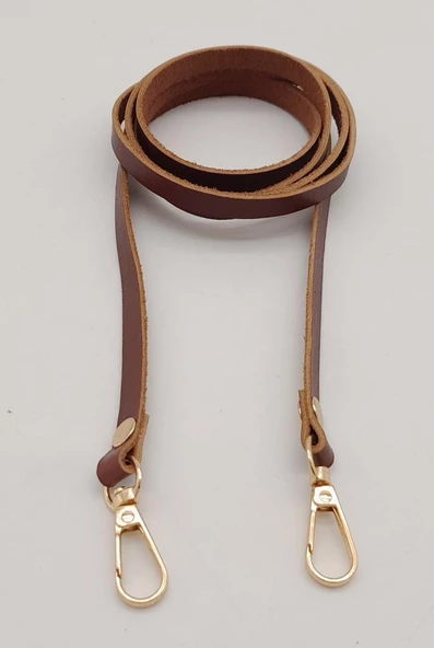 Çanta Aksesuar Gerçek Deri Spagetti Model Kızıl Kahve Light Gold Metal Çanta Sapı - 3