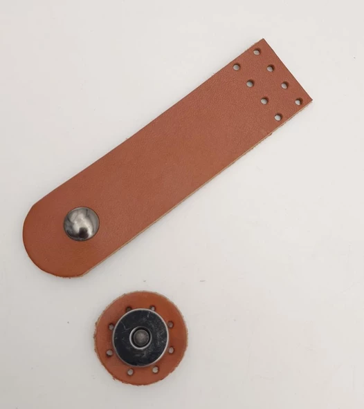 Çanta Aksesuar 11x3 cm Taba Gerçek Deri Düz Çanta Kapağı Füme Metalli - Resim 3