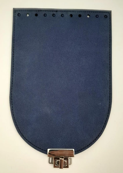 Çanta Aksesuar 15x22 cm Süet Nubuk Deri Lacivert Renk Kapak Gümüş Metalli