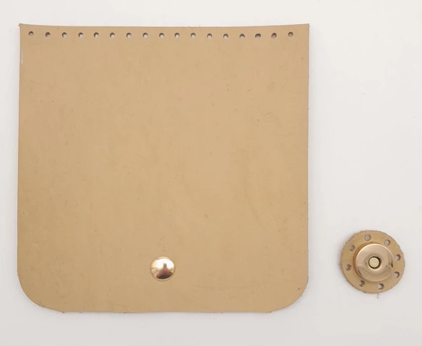 Çanta Aksesuar 14x14 cm Ham Doğal Renk Gerçek Deri Çanta Kapağı Light Gold Metalli - 2