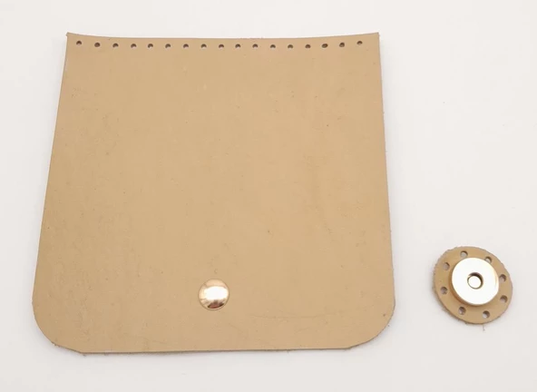 Çanta Aksesuar 14x14 cm Ham Doğal Renk Gerçek Deri Çanta Kapağı Light Gold Metalli - 3