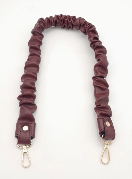 Çanta Aksesuar 70 cm Büzgü Model Suni Deri Bordo Renk Çanta Sapı Light Gold Metalli - 3