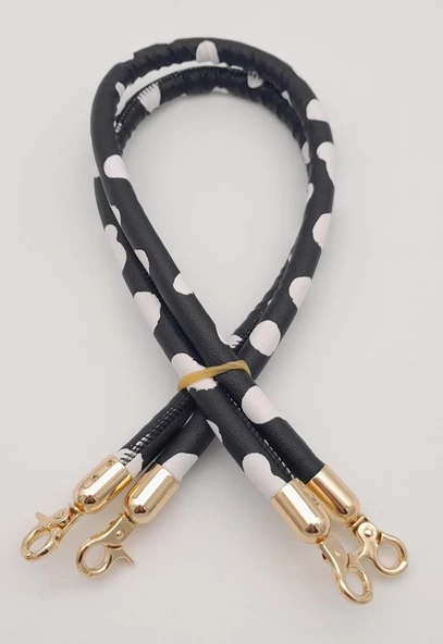 Çanta Aksesuar Çift Kordon Çanta Sapı Siyah Beyaz Leopar Light Gold Metalli - 2