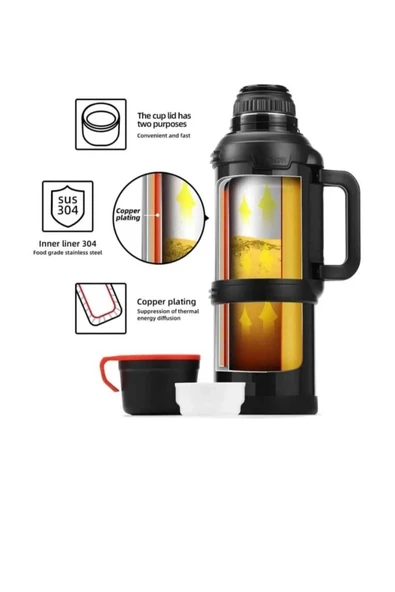 Paslanmaz Çelik 3,2 Litre Termos Haki Renk 48 saat sıcak 72 saat soğuk kamp piknik seyahatte - 2