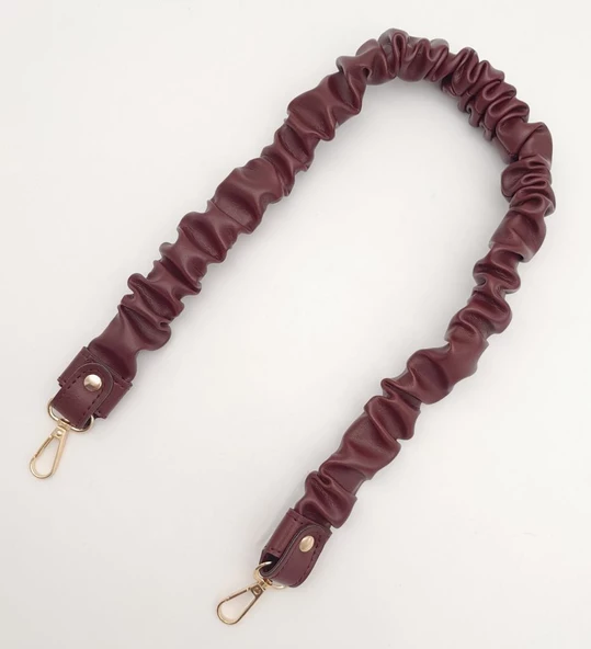 Çanta Aksesuar 70 cm Büzgü Model Suni Deri Bordo Renk Çanta Sapı Light Gold Metalli - 4